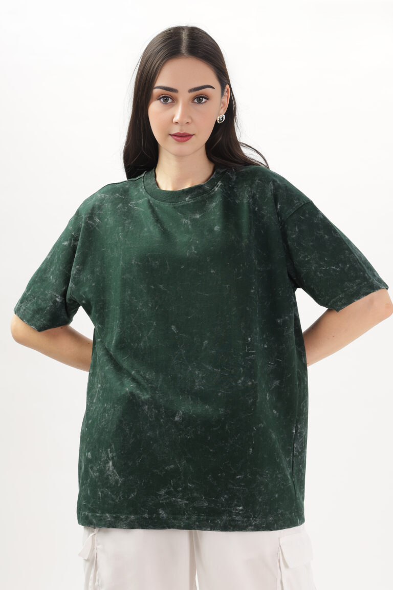 WOMEN’S GREEN ACID-WASH OVERSIZED TEE