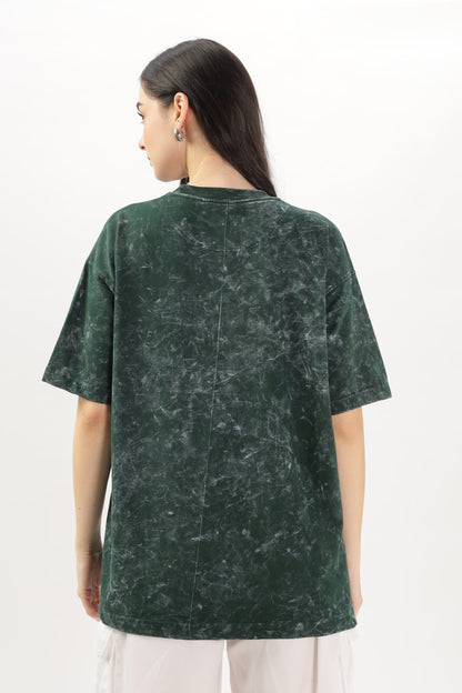 WOMEN’S GREEN ACID-WASH OVERSIZED TEE