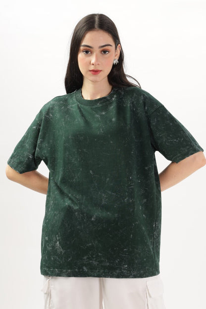 WOMEN’S GREEN ACID-WASH OVERSIZED TEE