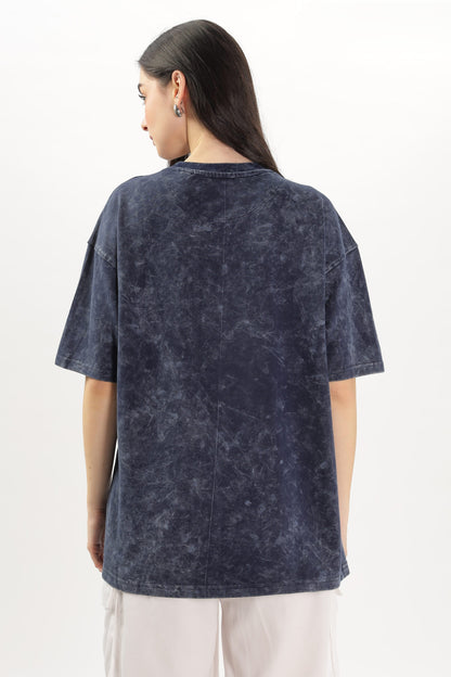 WOMEN’S NAVY BLUE ACID-WASH OVERSIZED TEE