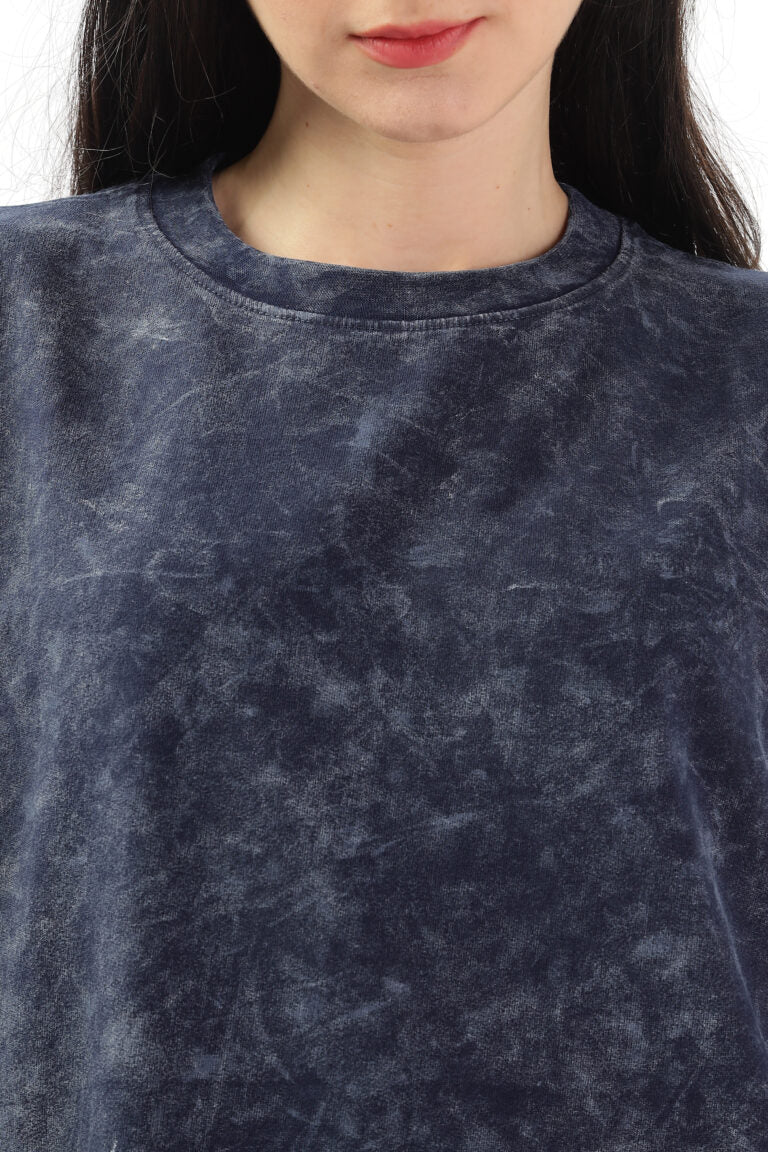 WOMEN’S NAVY BLUE ACID-WASH OVERSIZED TEE