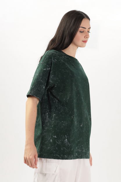 WOMEN’S GREEN ACID-WASH OVERSIZED TEE