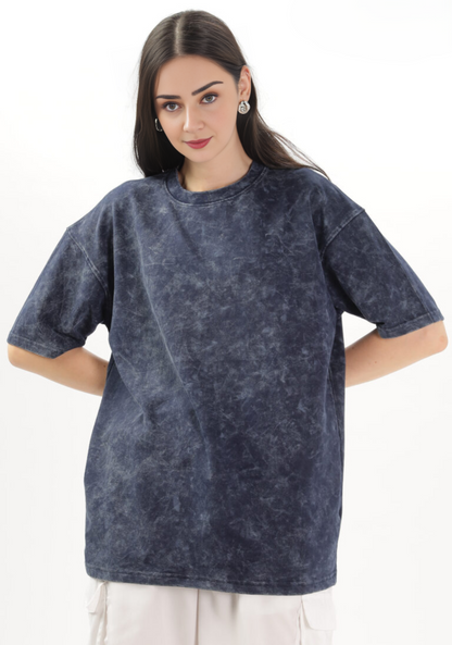 WOMEN’S NAVY BLUE ACID-WASH OVERSIZED TEE