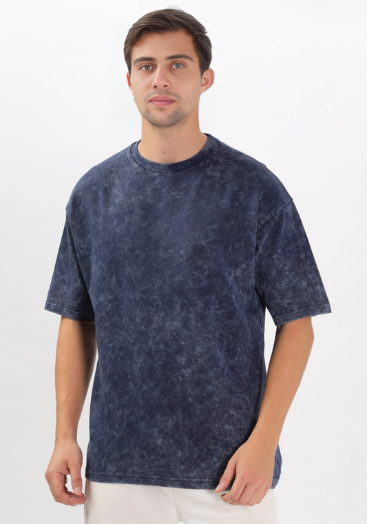 MEN’S NAVY BLUE ACID-WASH OVERSIZED TEE