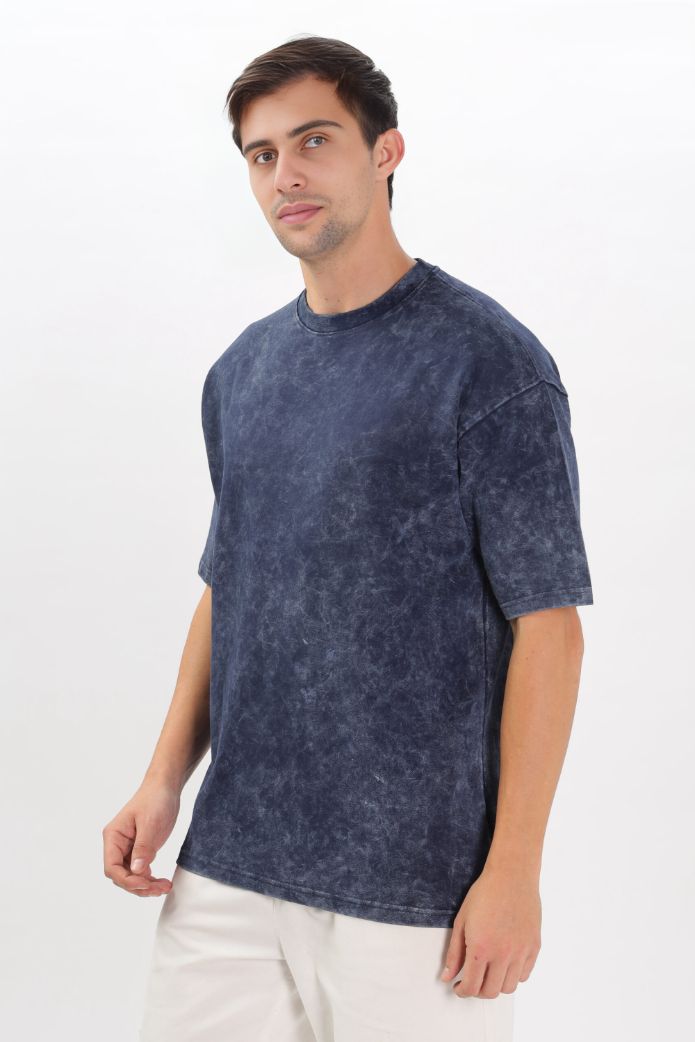 MEN’S NAVY BLUE ACID-WASH OVERSIZED TEE