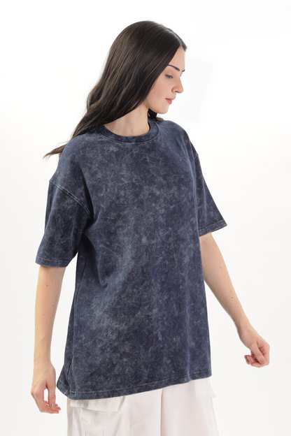 WOMEN’S NAVY BLUE ACID-WASH OVERSIZED TEE