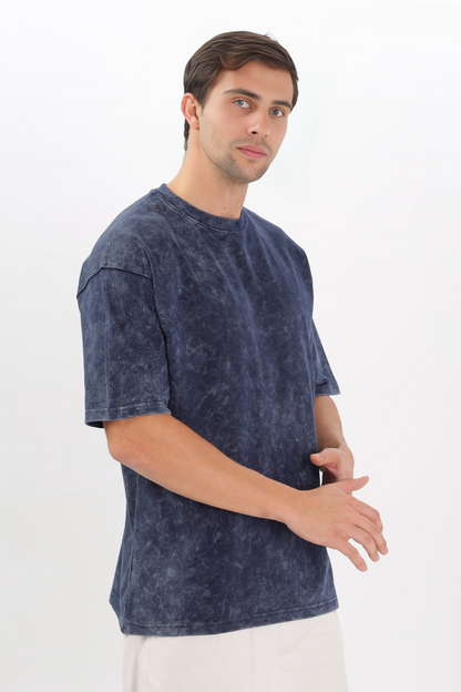 MEN’S NAVY BLUE ACID-WASH OVERSIZED TEE